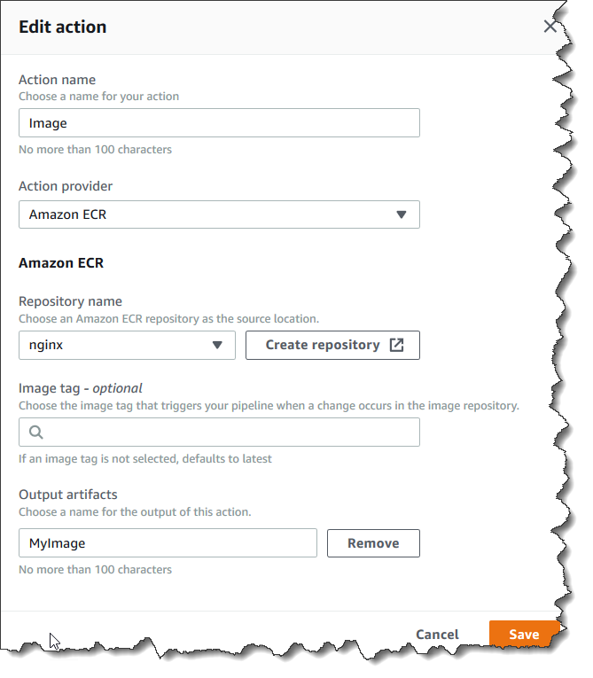將 Amazon ECR 來源動作新增至您的管道。
