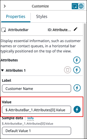 屬性AttributesBar元件中屬性 1 的動態值。