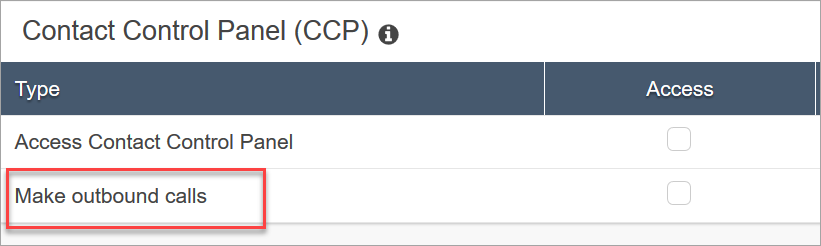 CCP 安全設定檔許可頁面，即外撥電話許可。
