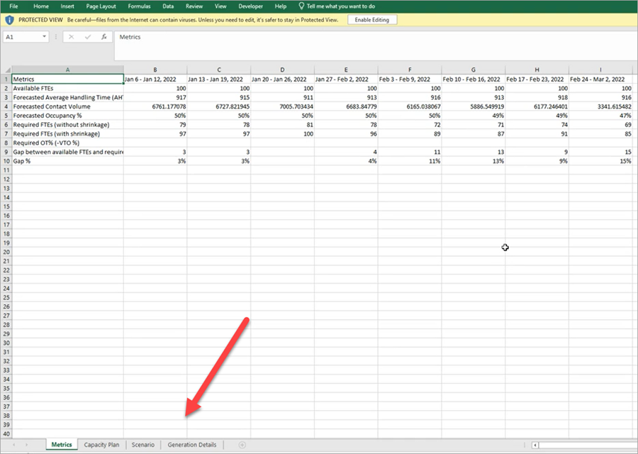 使用 Excel 開啟已下載的容量計劃檔案。