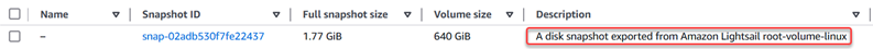 Amazon EC2 主控台中的 EBS 快照。