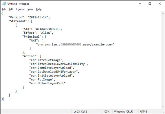 已編輯的政策陳述式 JSON 檔案範例