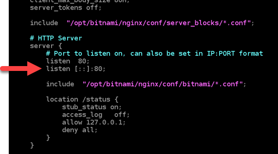執行個體上的 Nginx 組態檔案。