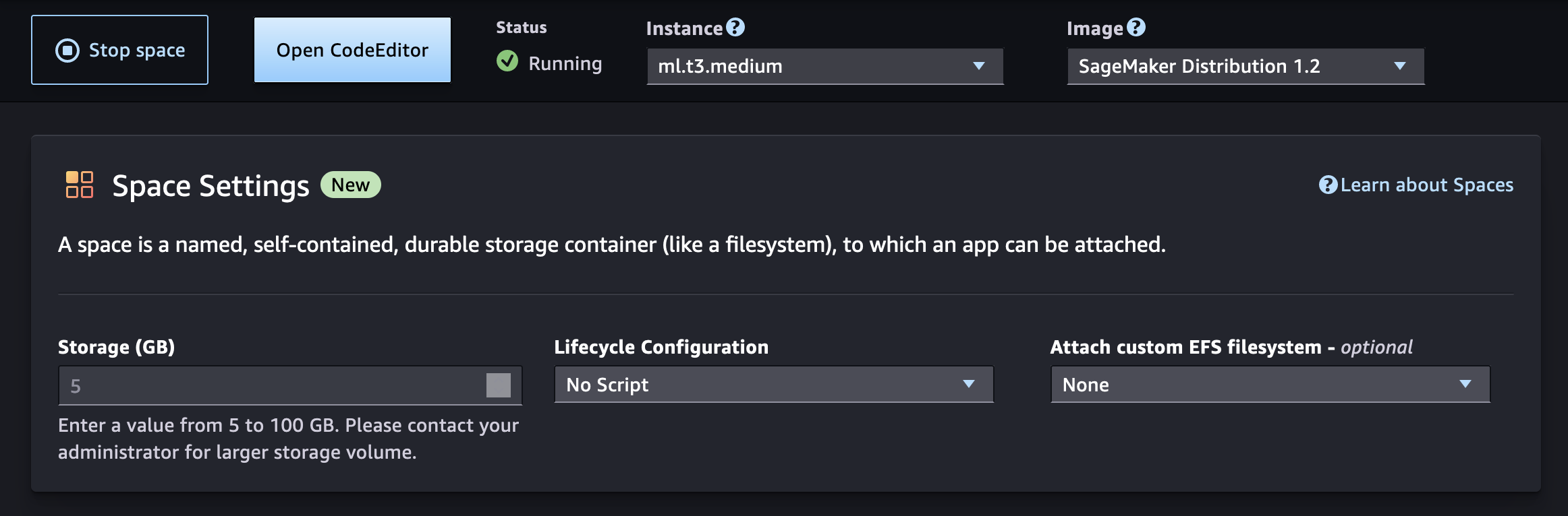 程式碼編輯器應用程式 UI 中的空間詳細資料頁面。