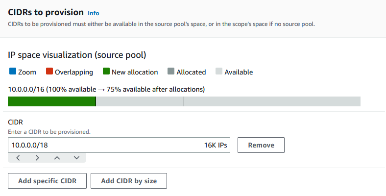 在 IPAM 主控台中，選擇要為集區佈建的 CIDR。